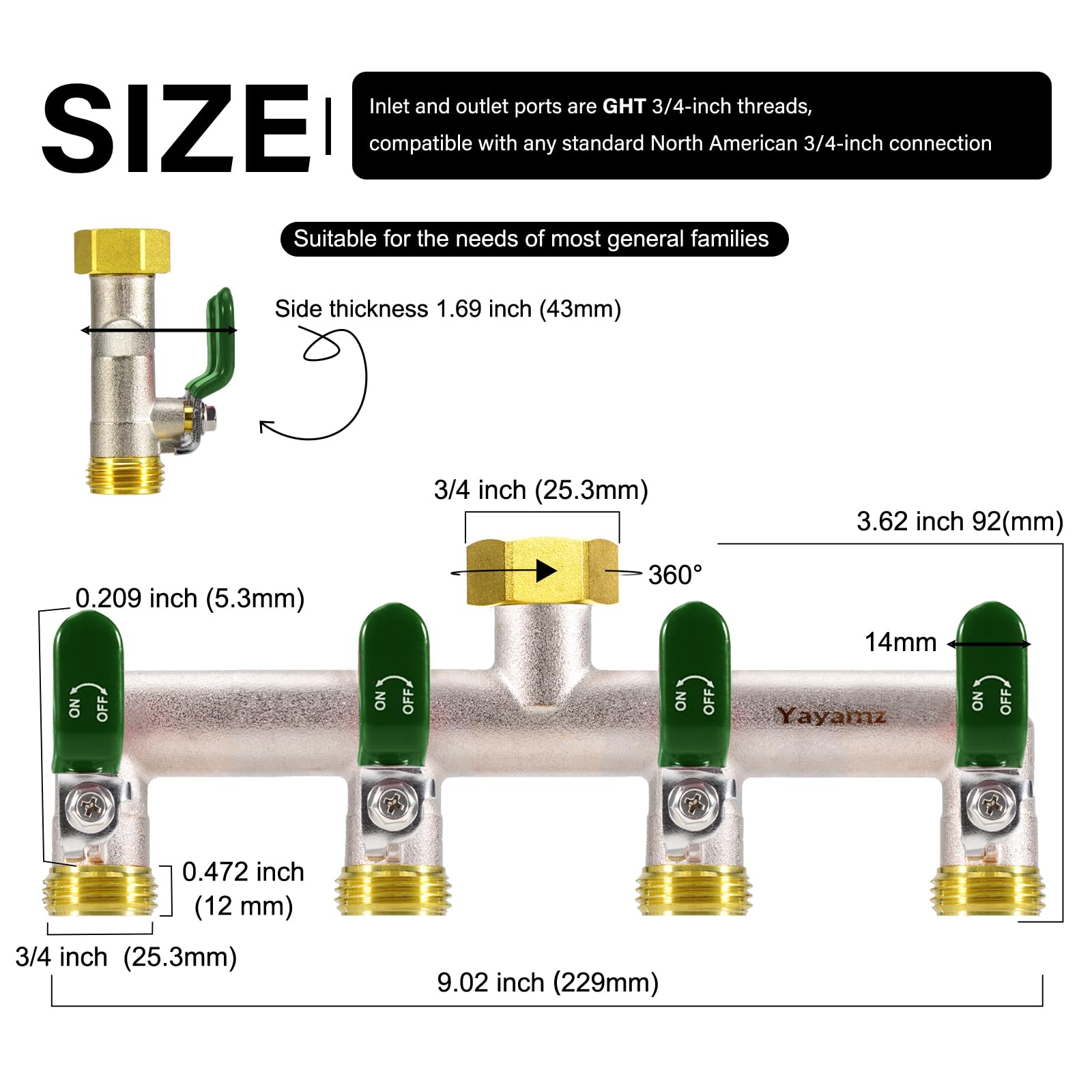 Four large green handles on Yayamz splitter provide easy outlet control.