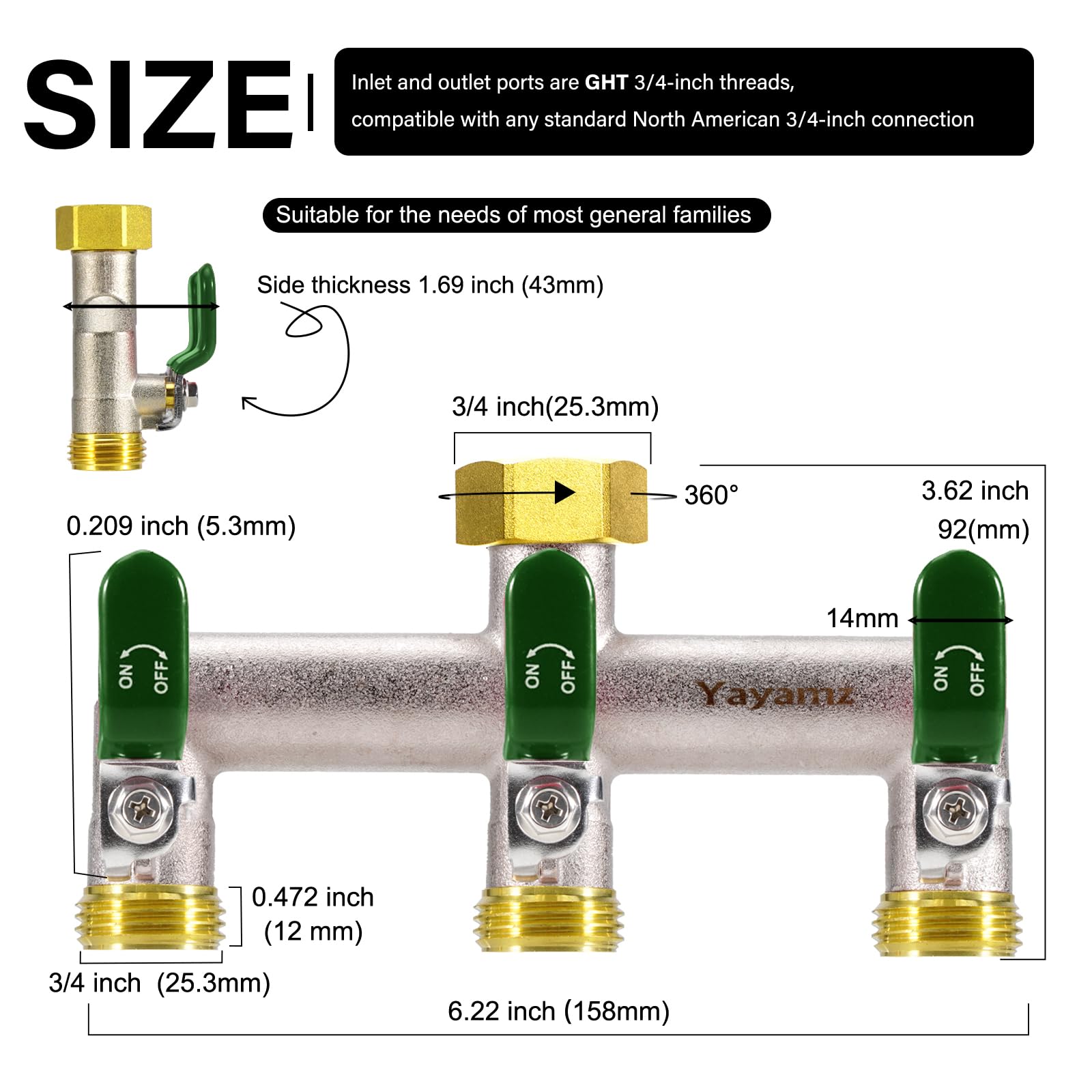 Yayamz heavy-duty brass nickel-plated splitter for outdoor durability.