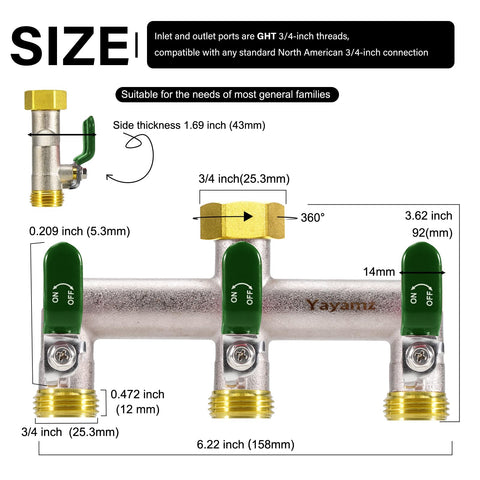 Yayamz heavy-duty brass nickel-plated splitter for outdoor durability.