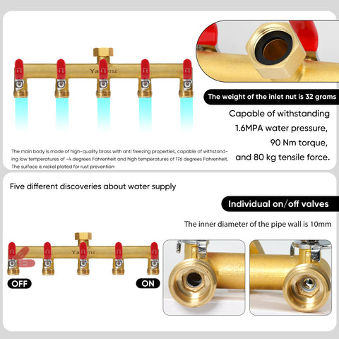 Yayamz brass diverter with hexagonal inlet nut for durable, reliable connections.