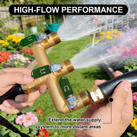 Yayamz 3-way flow supports multiple hoses and timers.