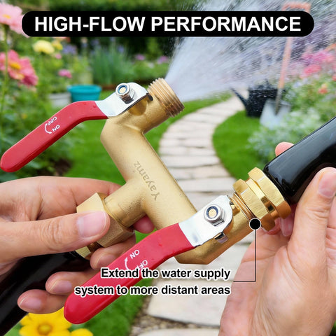Yayamz heavy-duty outdoor faucet adapter compatible with standard fittings.