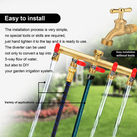Yayamz UV-resistant brass body resists sun exposure for exterior watering tasks.