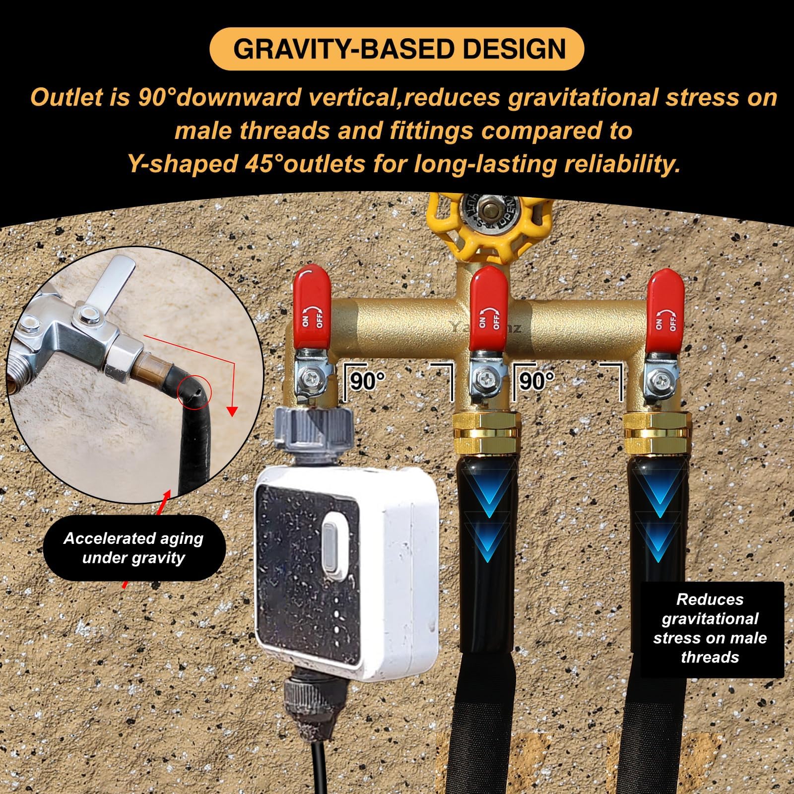 Yayamz UV-resistant brass body withstands sun and hard water exposure.