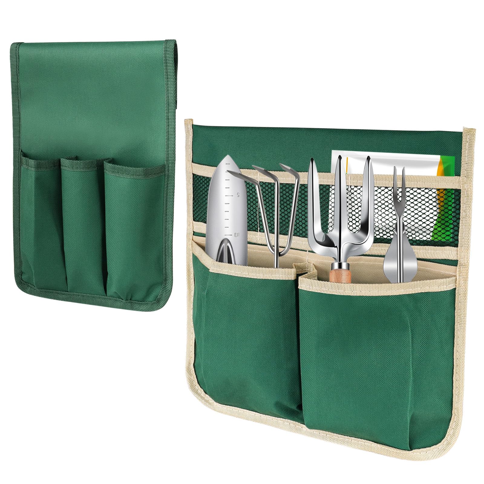 YBB garden pouches attached to kneeler for quick tool access.