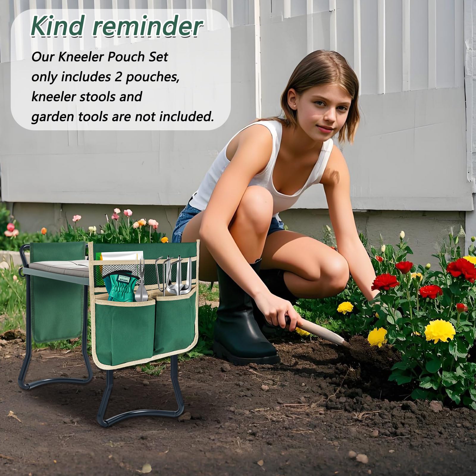 YBB kneeler pouch keeps spades and gloves organized outdoors.