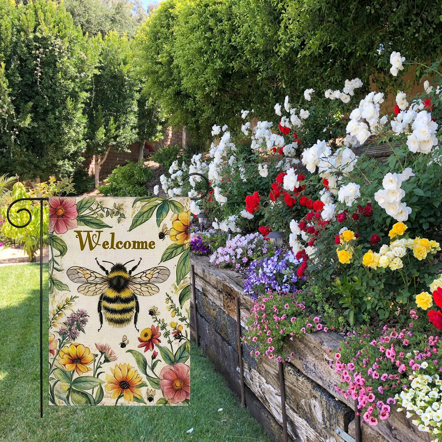YBHWOGI close-up floral design flag adds vibrant color to your garden.