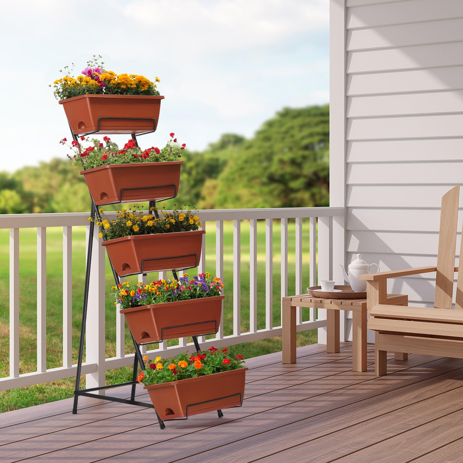 YBING brick-red finish adds warm color to outdoor spaces