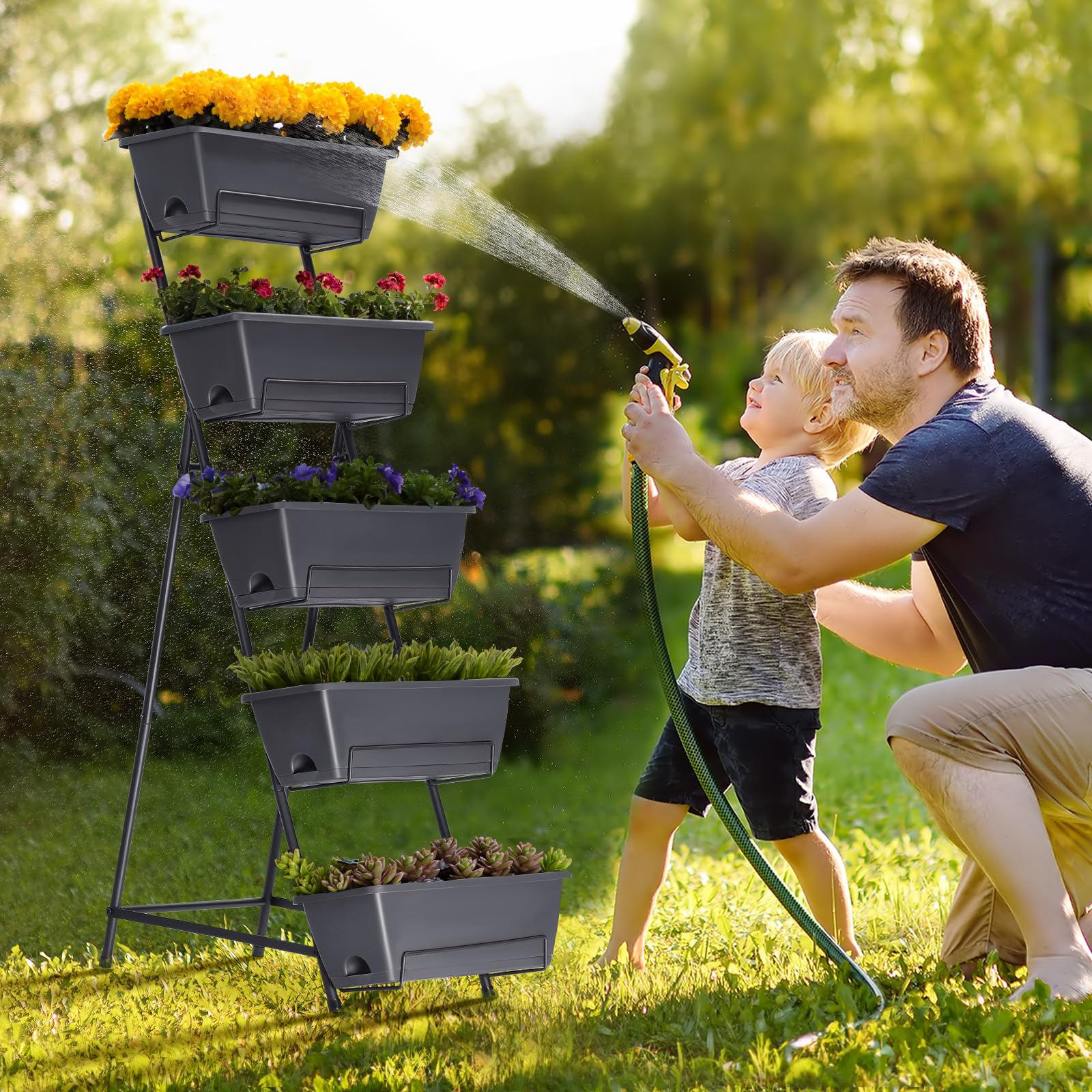 YBING five-tier planter with plants shows space-saving garden display