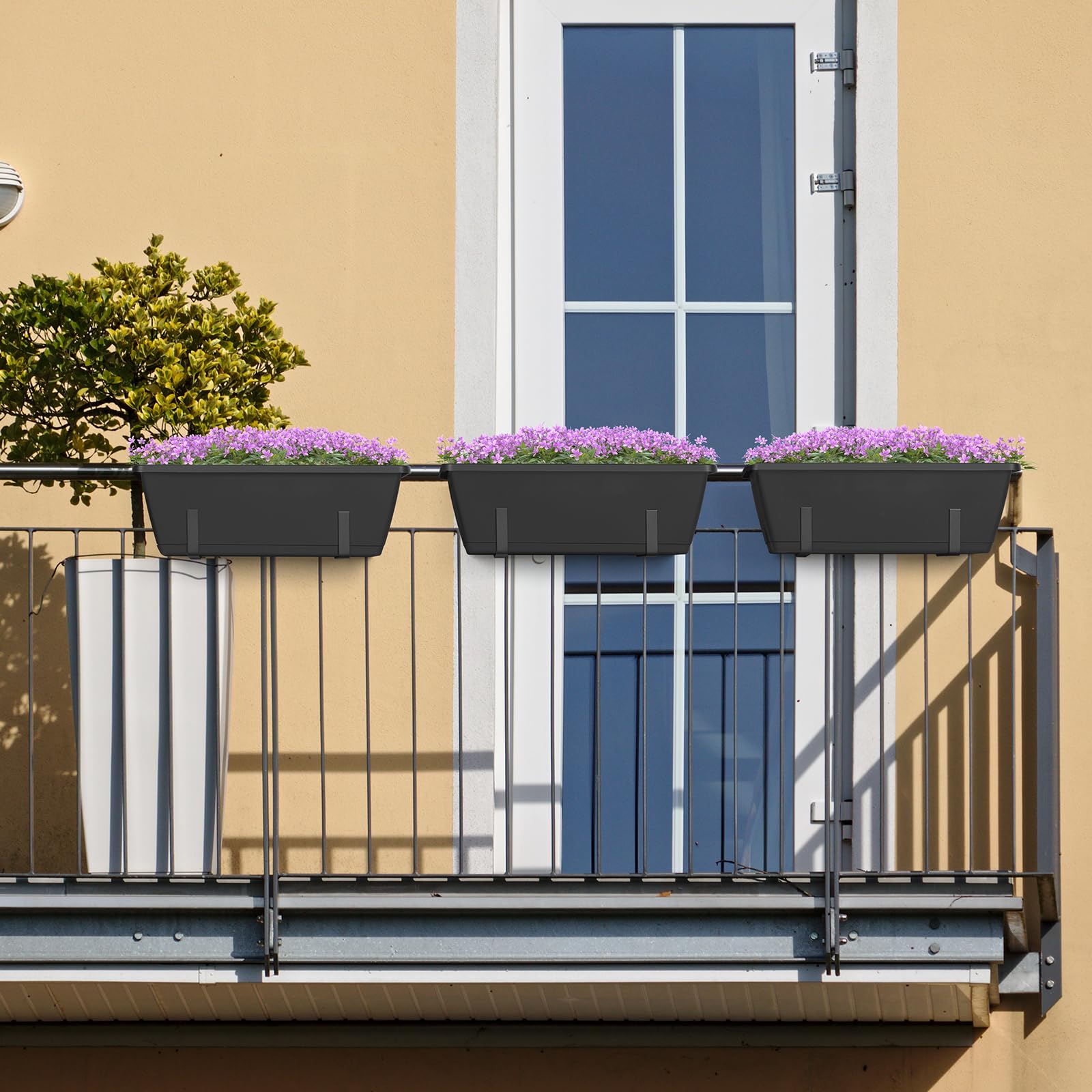Outdoor setup showing an attractive planter layout along a balcony