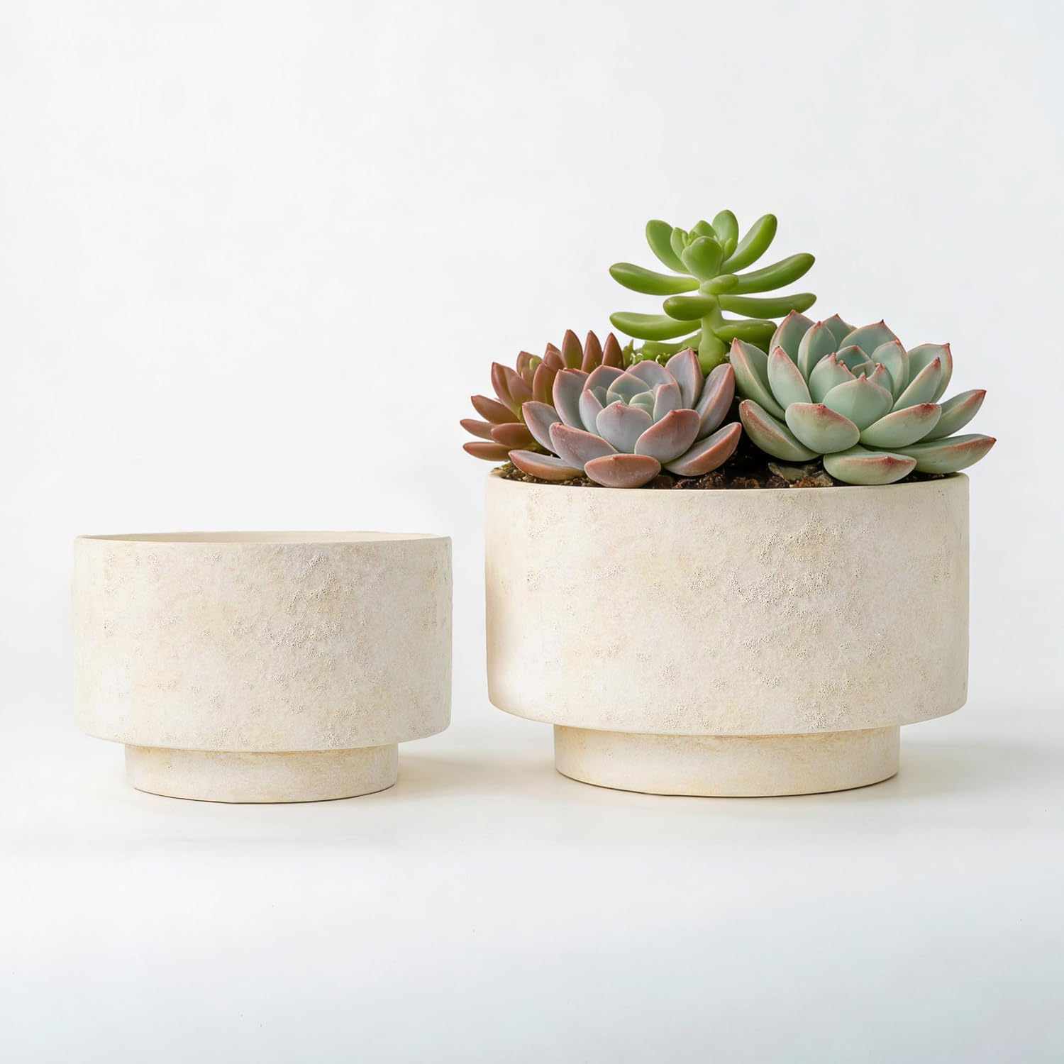 YBX YIBOXUAN succulent pot with 8-inch beige glaze, ideal for windowsill arrangement.