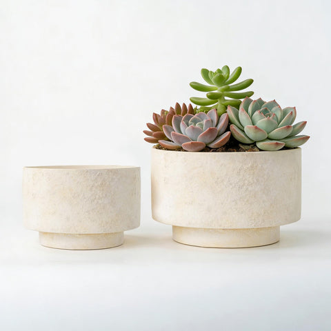 YBX YIBOXUAN succulent pot with 8-inch beige glaze, ideal for windowsill arrangement.