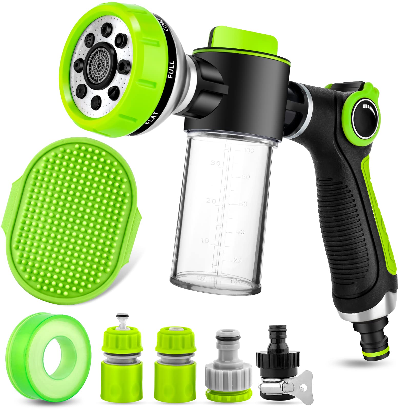 YCCOKJJ dog wash hose attachment showing the 8-in-1 sprayer for outdoor cleaning