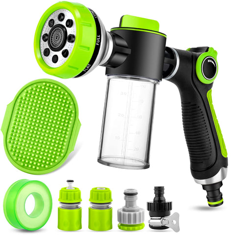 YCCOKJJ dog wash hose attachment showing the 8-in-1 sprayer for outdoor cleaning