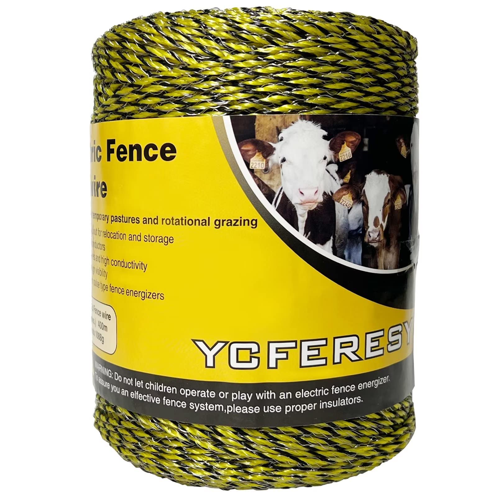 YCFERESY electric fence polywire roll with 1312 ft for temporary pasture fencing