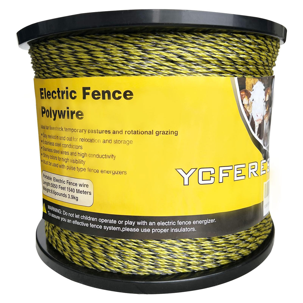 YCFERESY upgraded polywire 5050 feet spool with bright visibility for clear fencing.