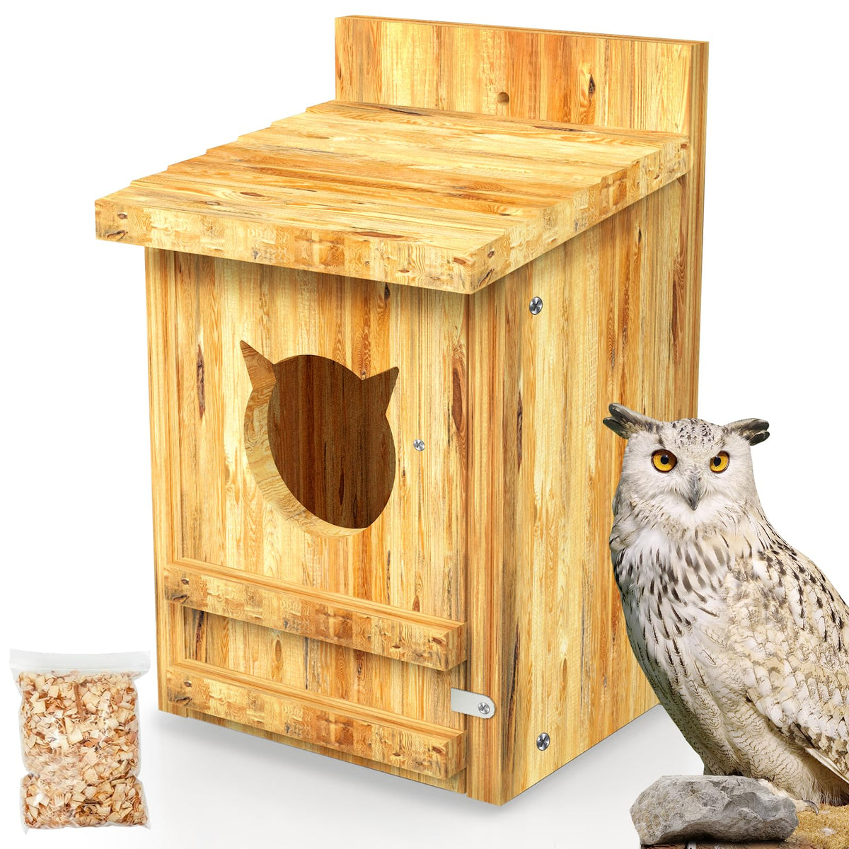 Yckcrc owl house ready for outdoor installation with pre-drilled holes for quick setup.