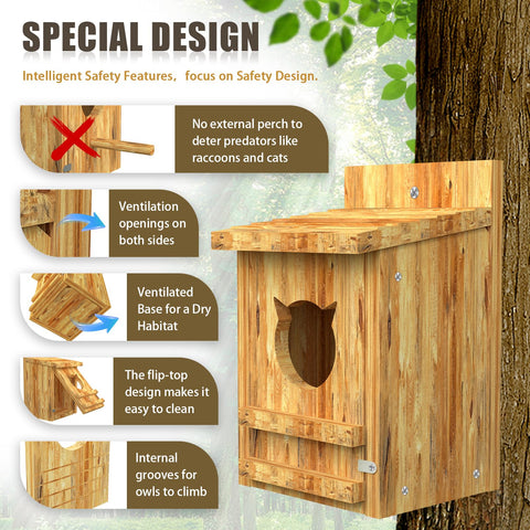 Yckcrc wooden nest box highlights ventilation channels for a dry interior.