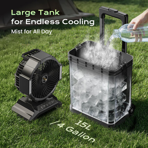 YDCBRIRAY LED-lit misting fan for day and night use.