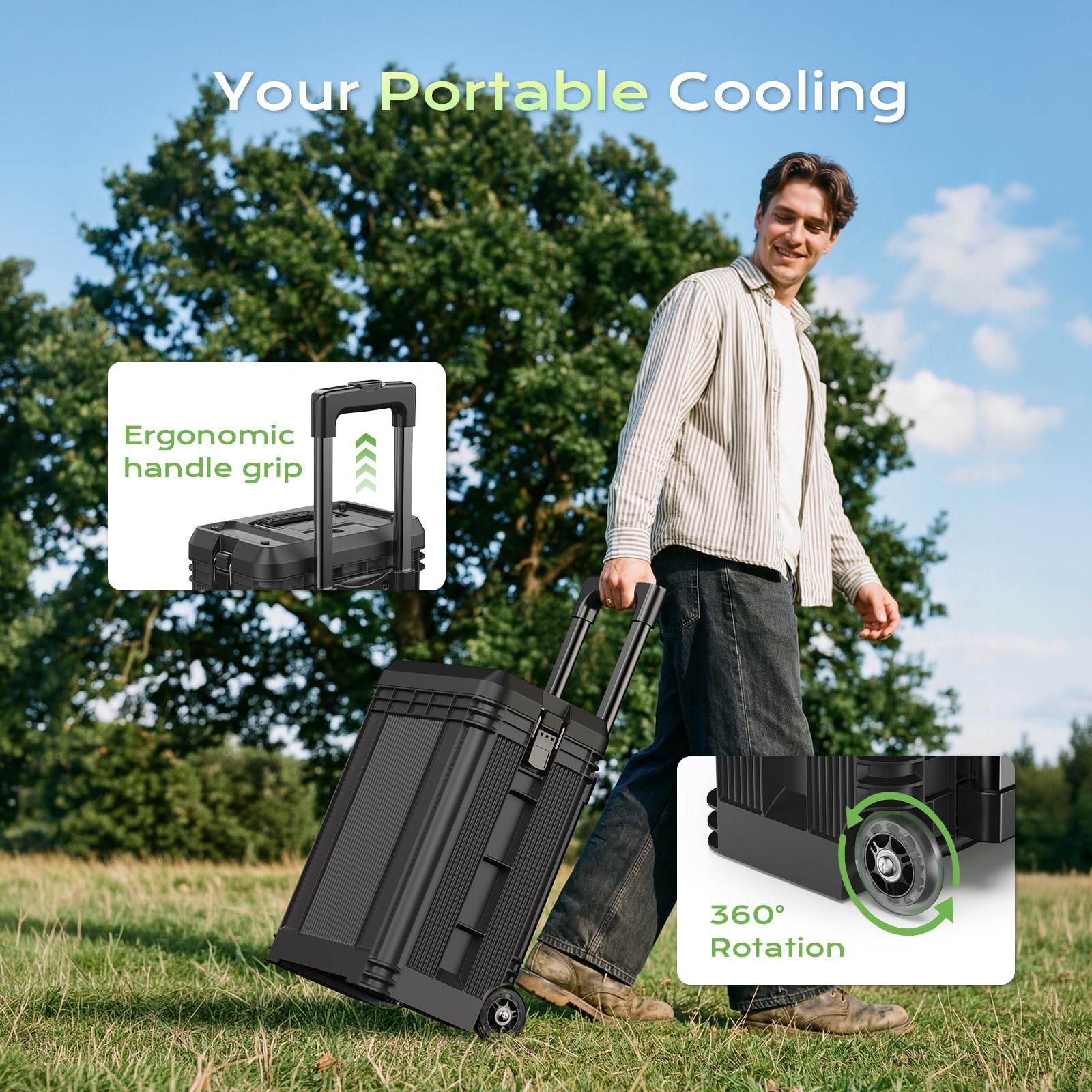 YDCBRIRAY 360-degree oscillation misting fan for even coverage.