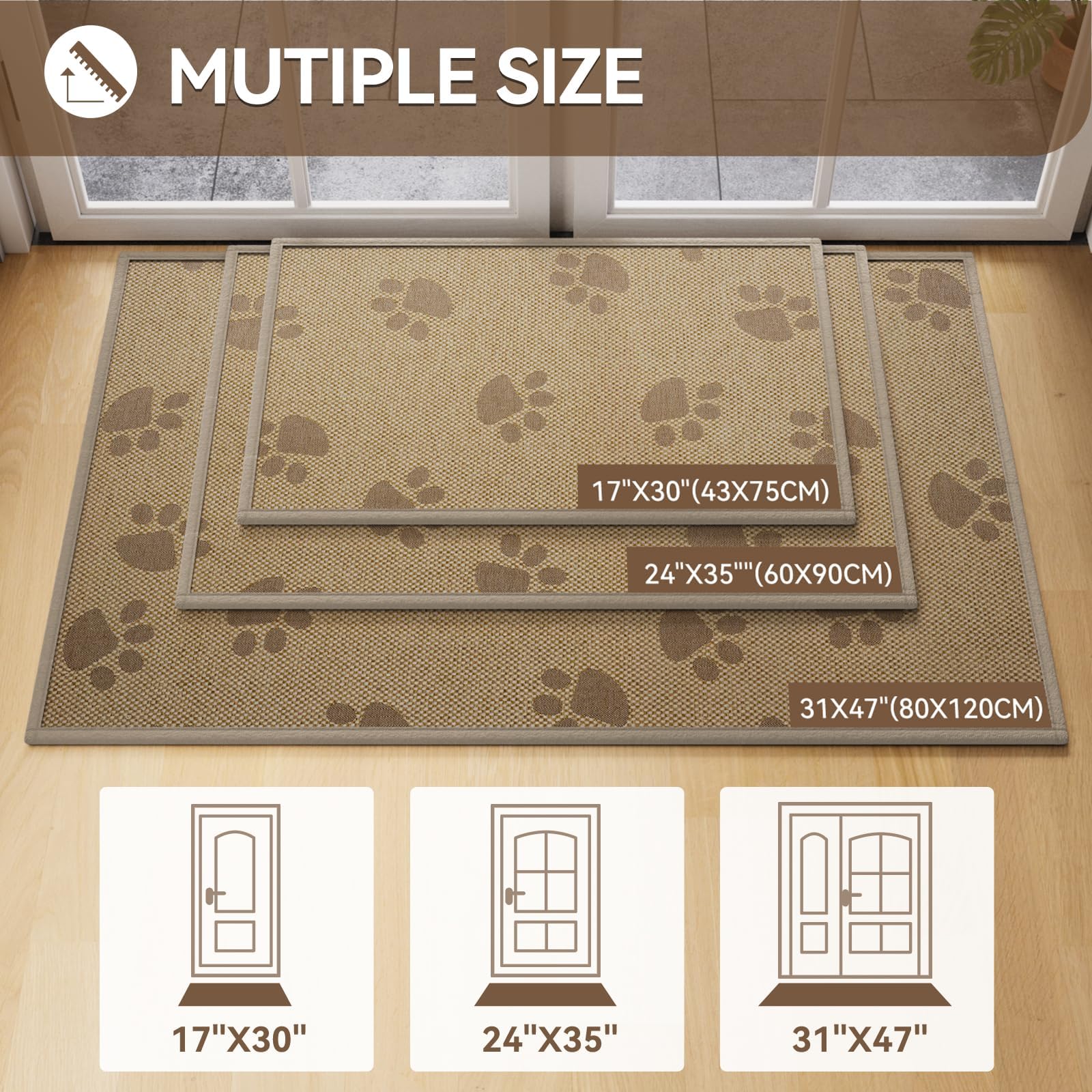 Close-up of YDKGL paw print embroidery on the doormat for durability and style.