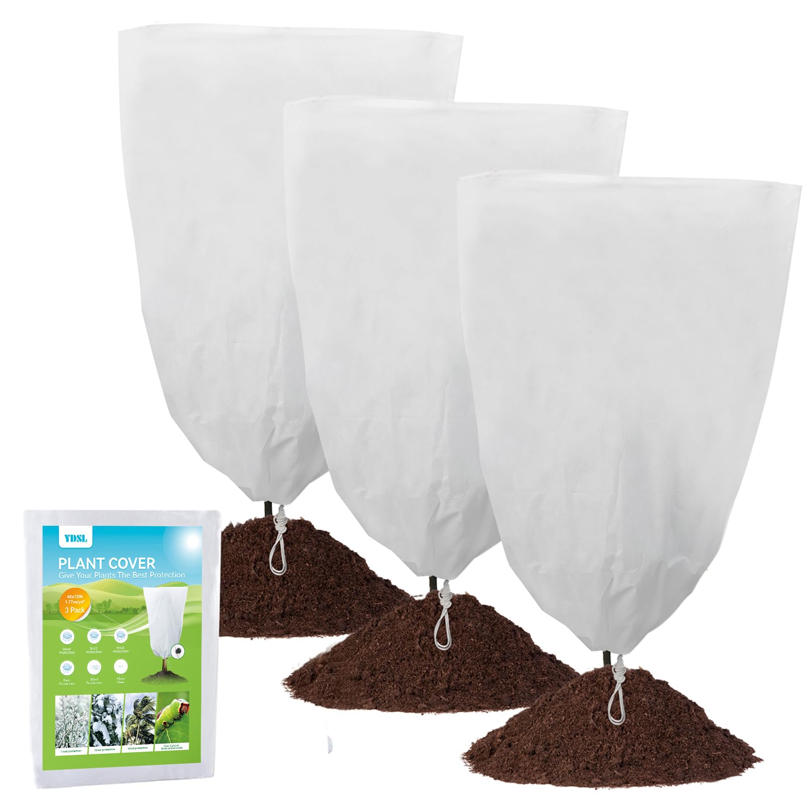YDSL plant cover 48x72 with drawstring protects outdoor plants from frost.