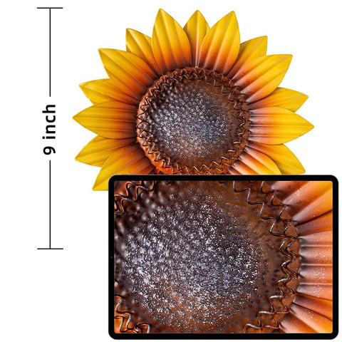 YEAHOME sunflower wall art brown discs detail showcasing intricate metal craftsmanship for porch or foyer.