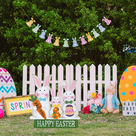 YEAHOME bunny stake holding carrot creates playful outdoor display.