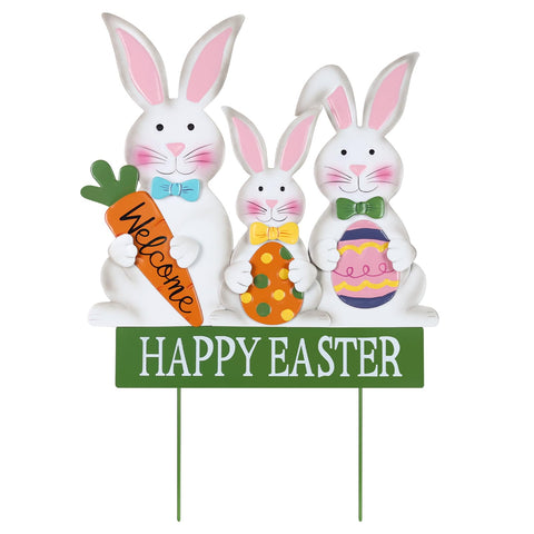 YEAHOME three metal bunny stakes for Easter garden decor.