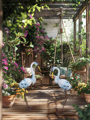 YEAHOME blue crane yard statue designed for 360-degree viewing from any angle.