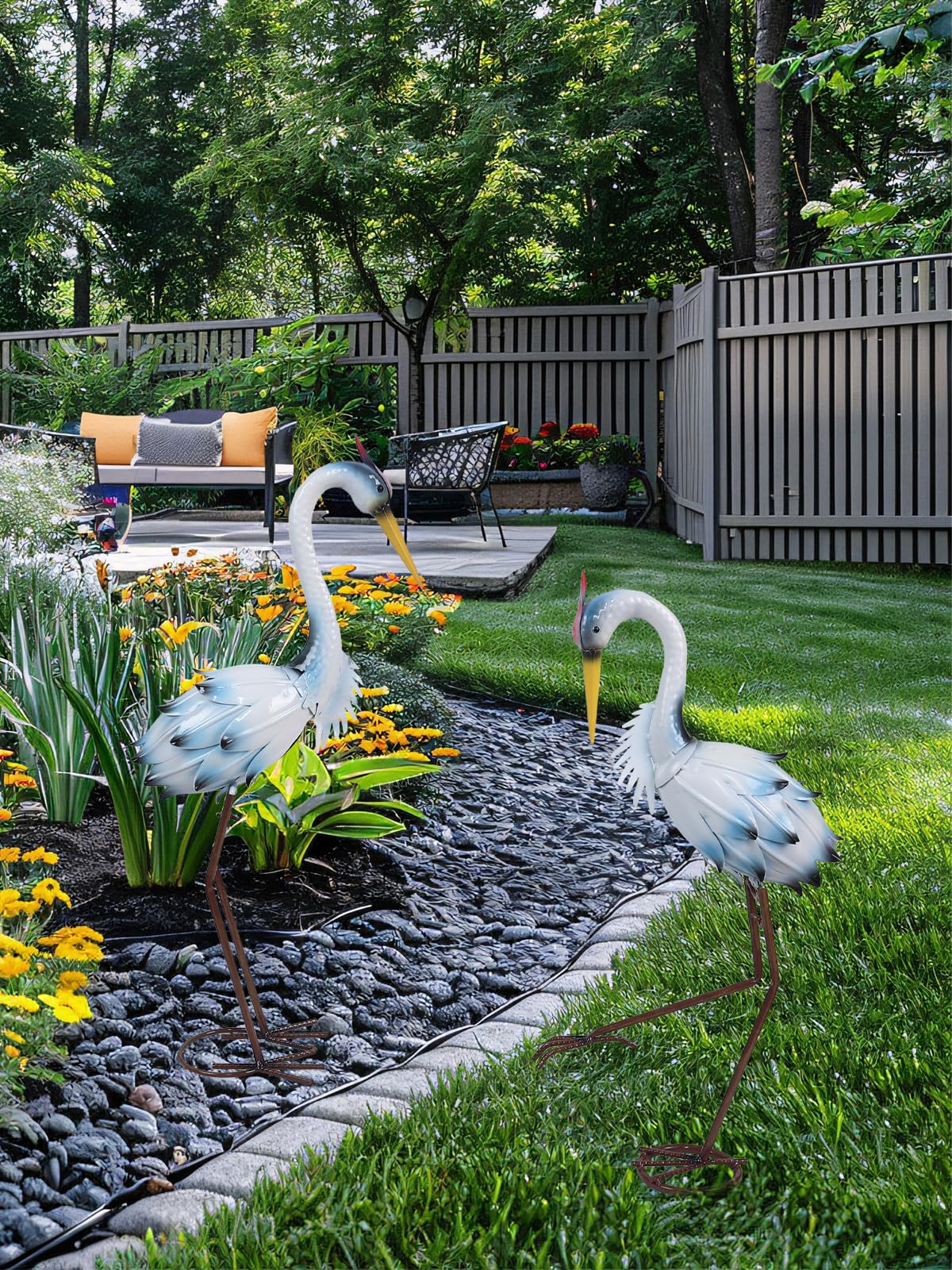 YEAHOME blue crane yard statue with stakes provides stable outdoor display.