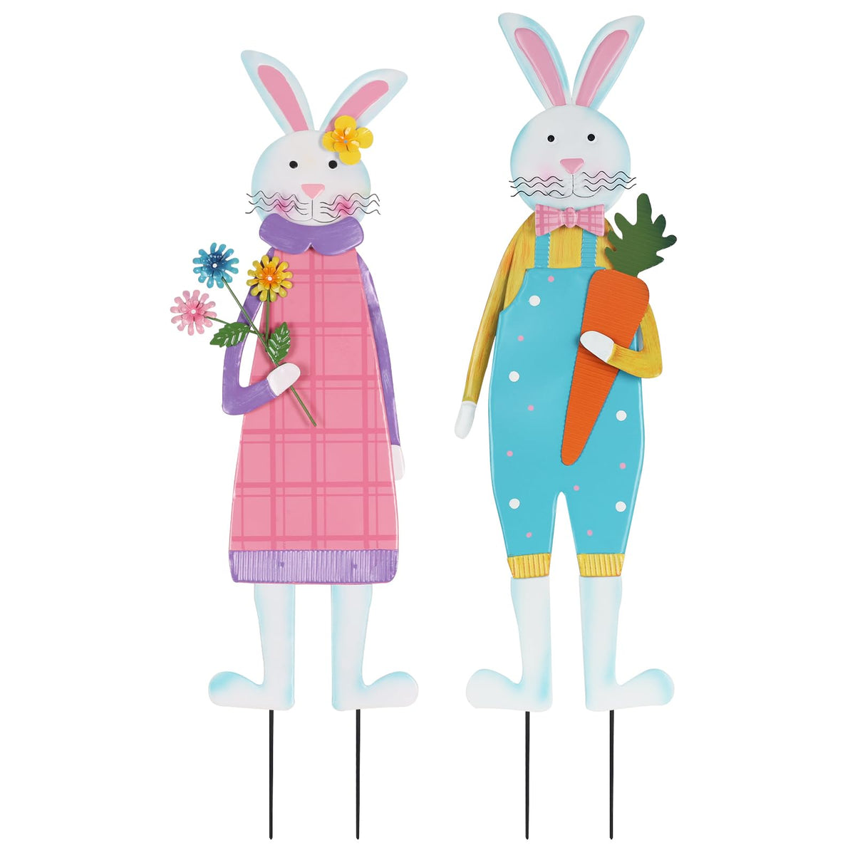 YEAHOME Easter bunny stake with girl and bouquet brightens garden decor
