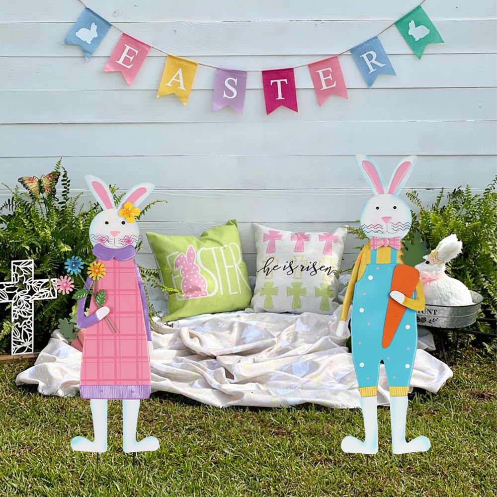 YEAHOME Easter bunny stake along a garden path for whimsical charm