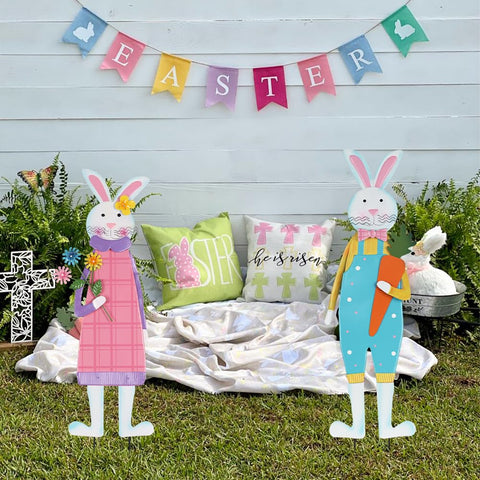 YEAHOME Easter bunny stake along a garden path for whimsical charm