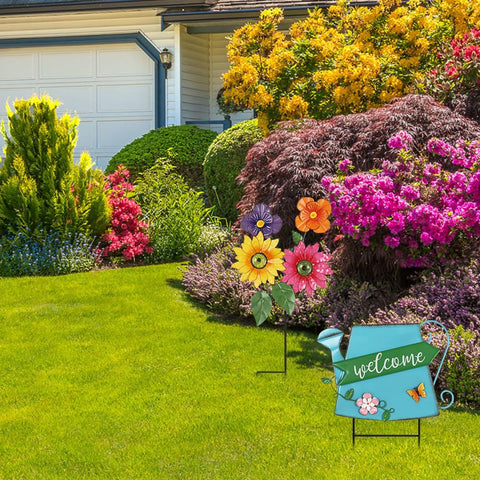 Welcoming porch display invites guests to enjoy your garden decor.