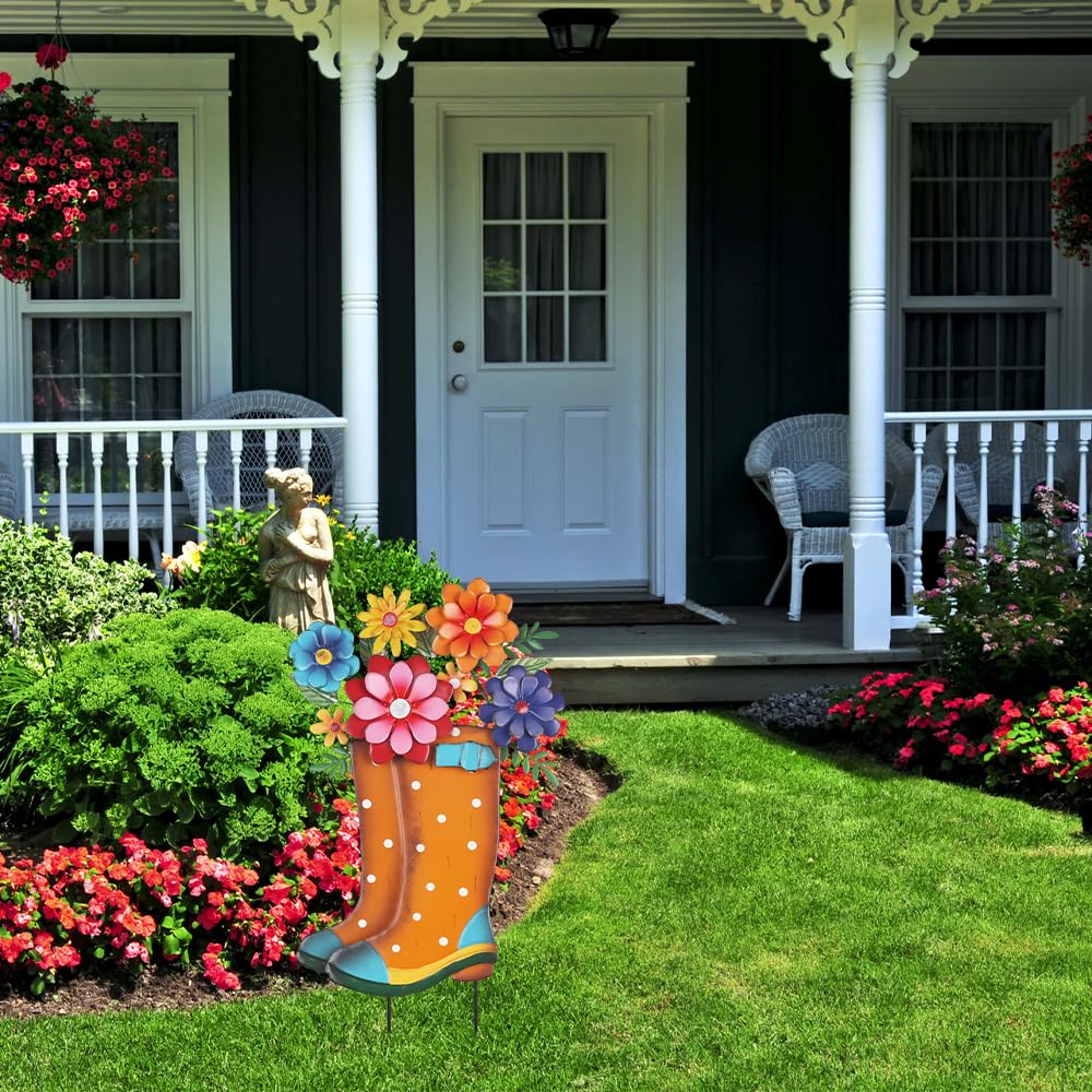YEAHOME outdoor yard art featuring a flowered boot for lawns and patios