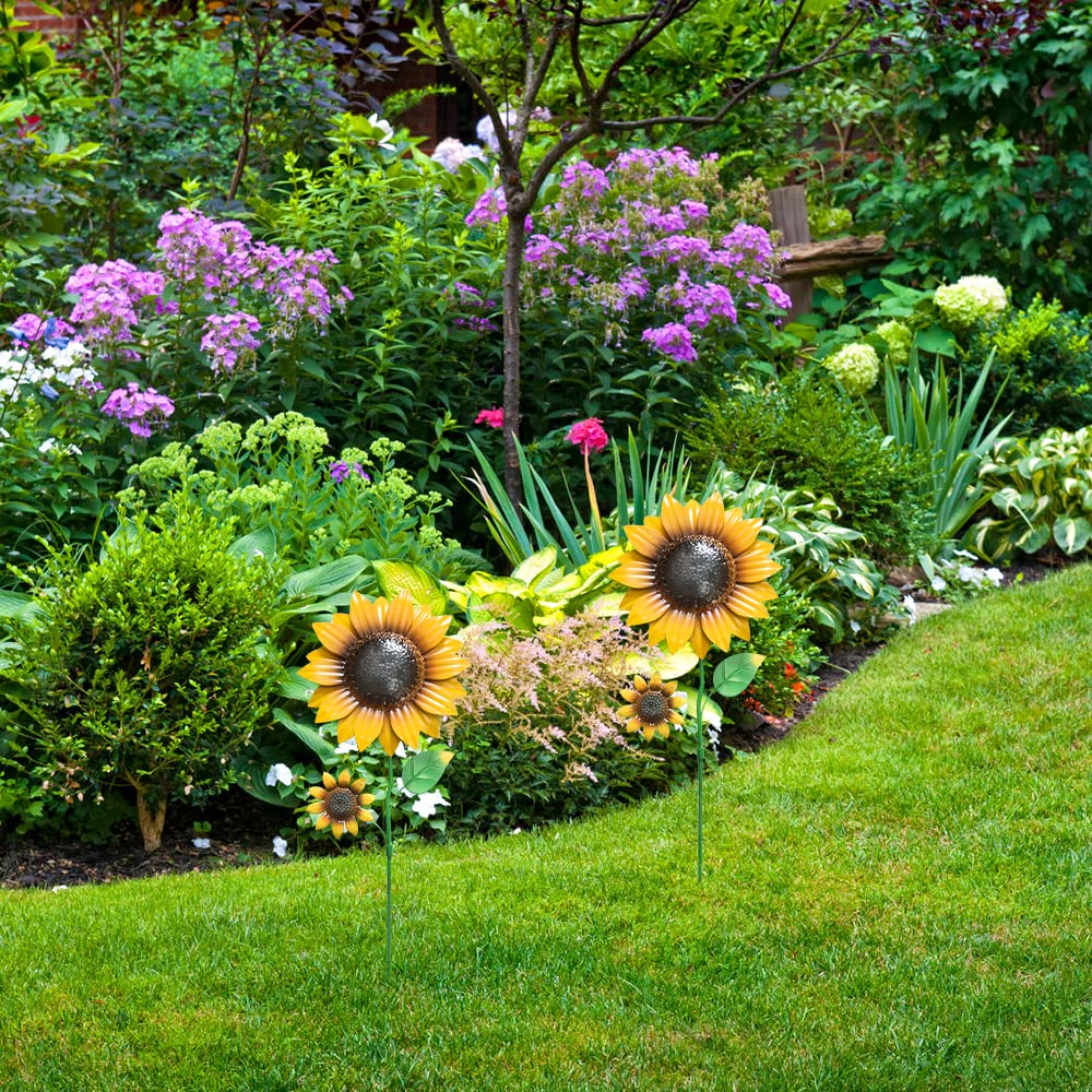 YEAHOME Sunflower Garden Stake 2-Pack stake-base for stable lawn installation