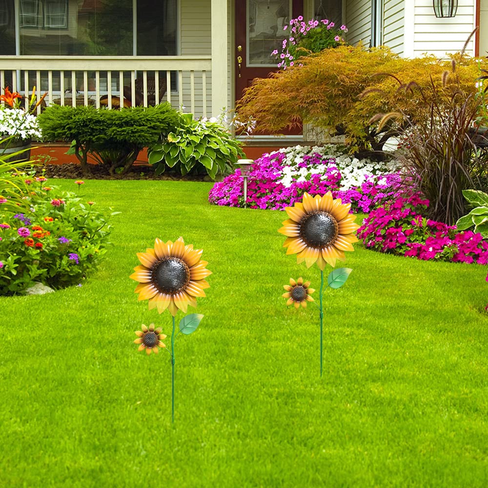 YEAHOME Sunflower Garden Stake 2-Pack yard display for pathways and planters