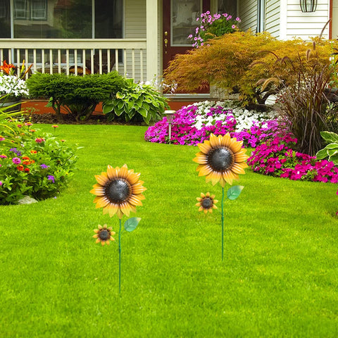 YEAHOME Sunflower Garden Stake 2-Pack yard display for pathways and planters