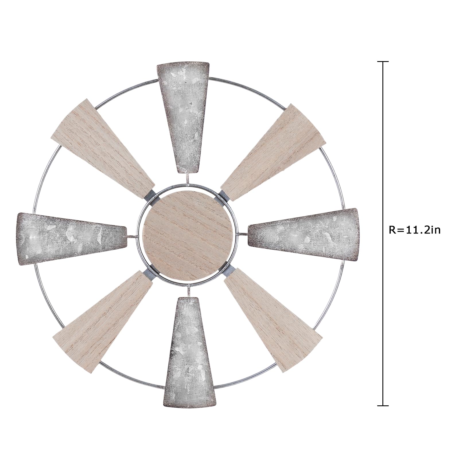 YEAHOME windmill wall art metal and wood closeup shows texture and durability