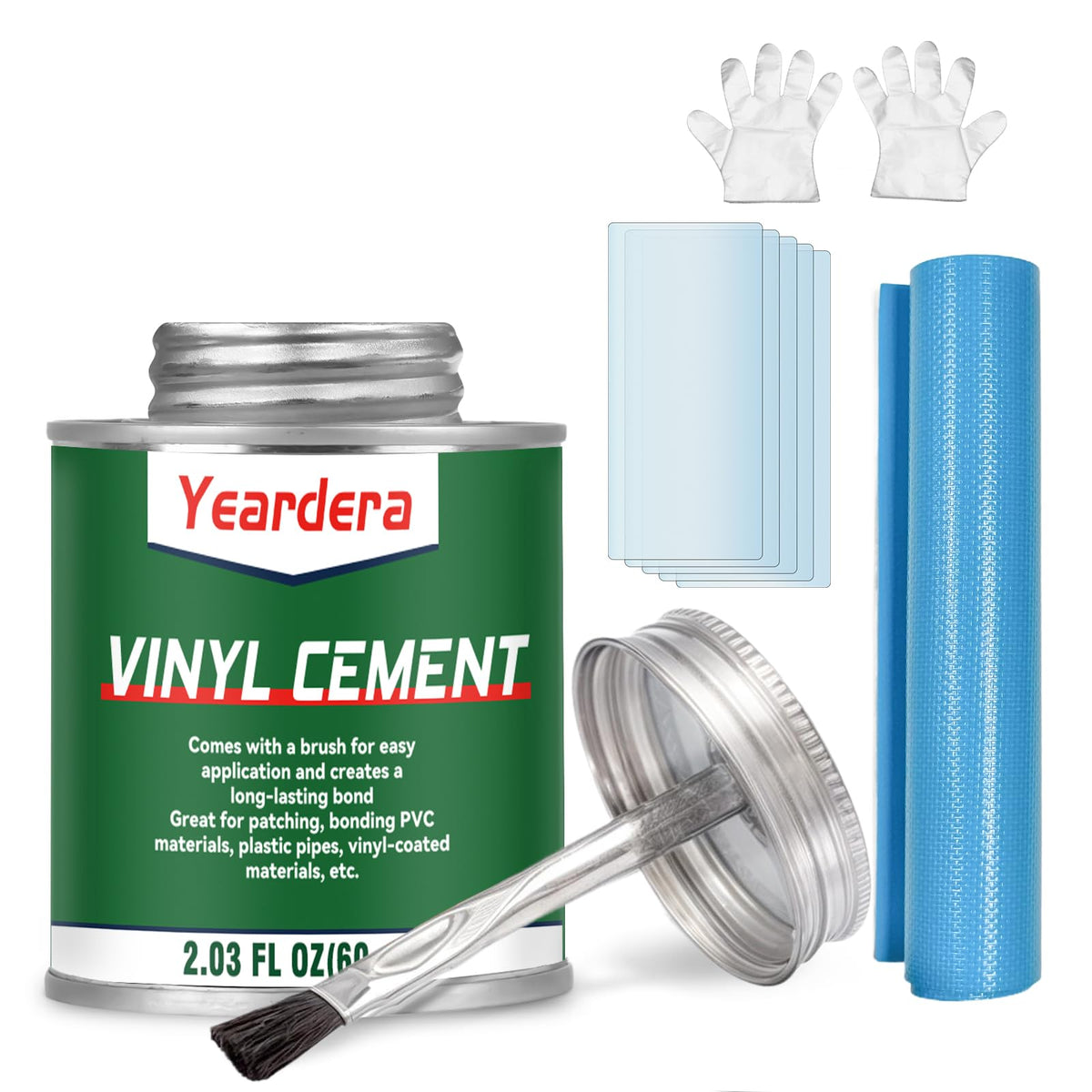 Yeardera vinyl cement under-water repair for inflatables with airtight, flexible bonds.