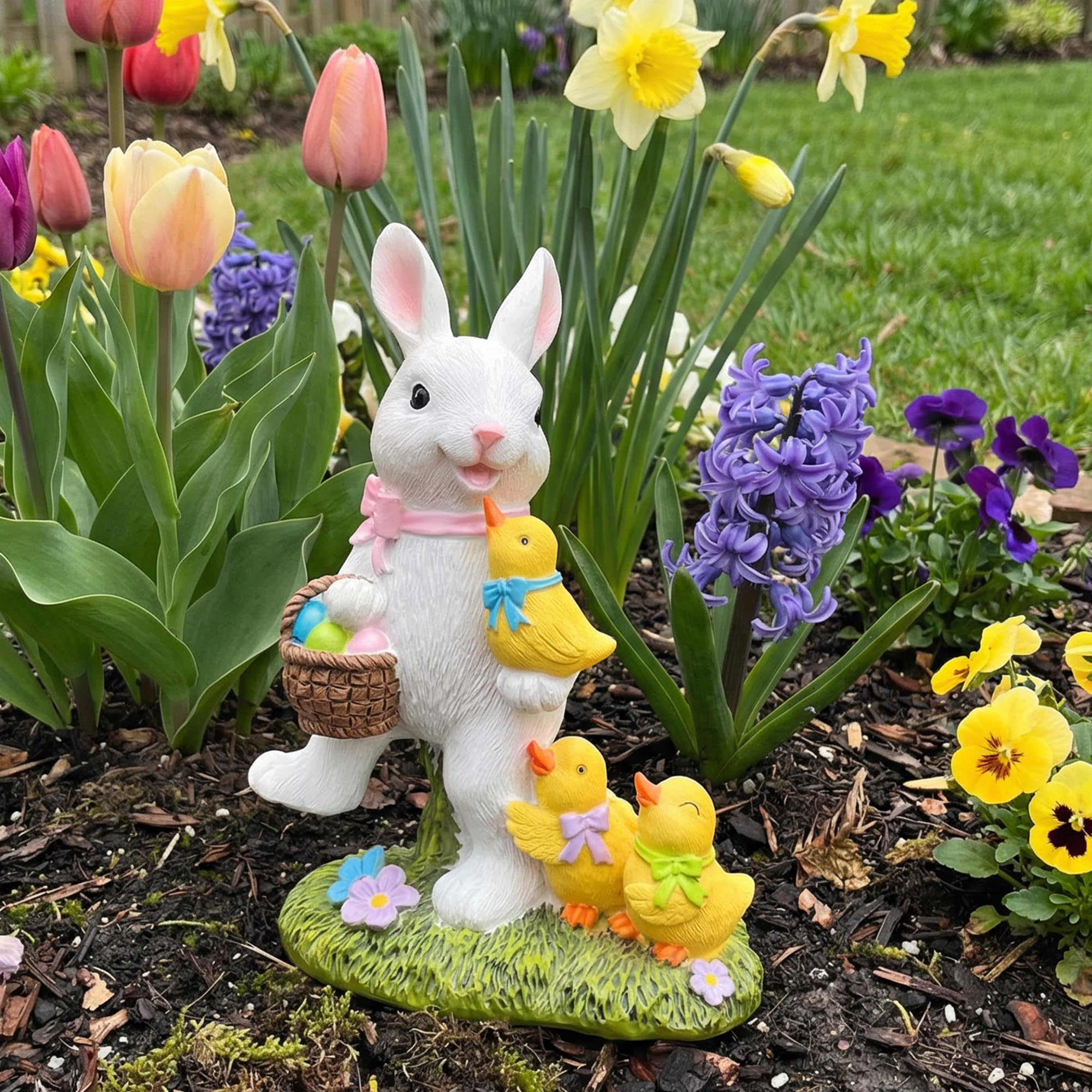 YECRUX bunny mom and geese display for porch or yard decor