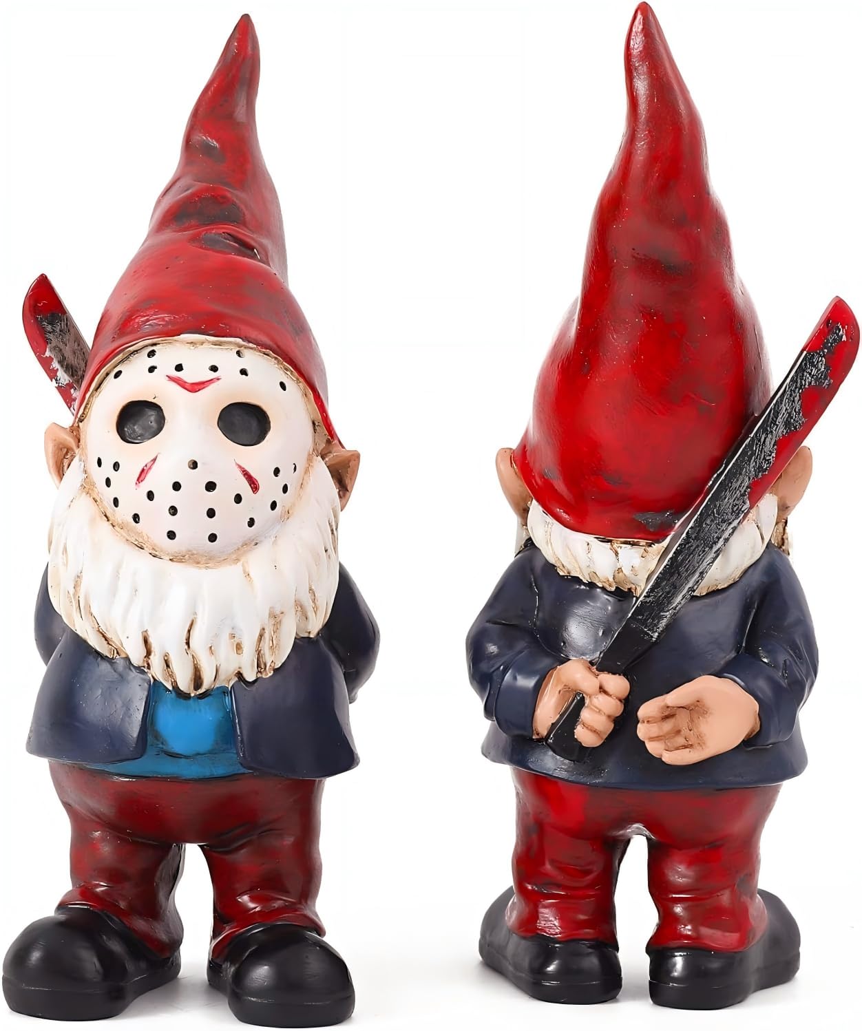 YECRUX Horror Garden Gnome Statue with eerie details, ideal for Halloween yard decor.