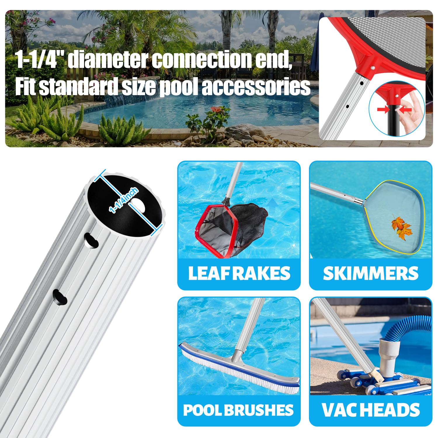 YEECHUN 1-1/4 inch connection fits standard pool accessories