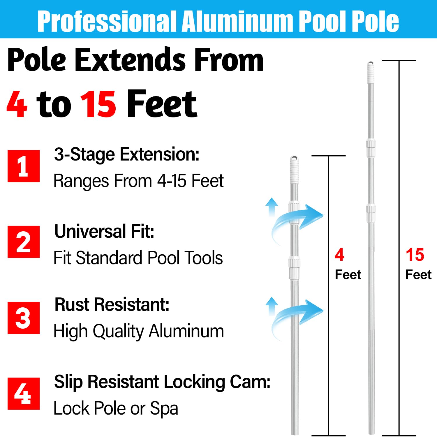 YEECHUN pole with slip-resistant locking cams for secure adjustment