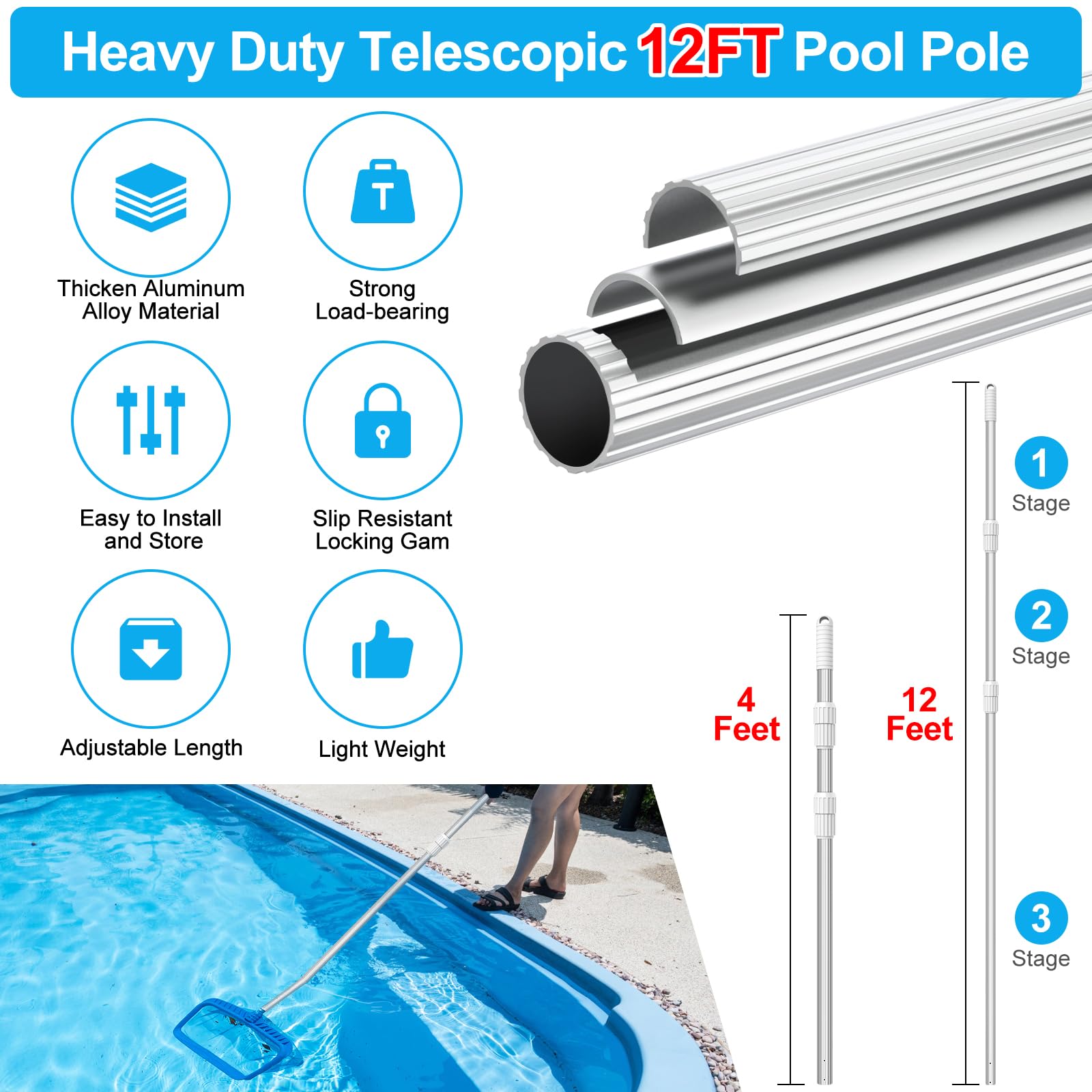YEECHUN pool skimmer pole with locking cams for secure use