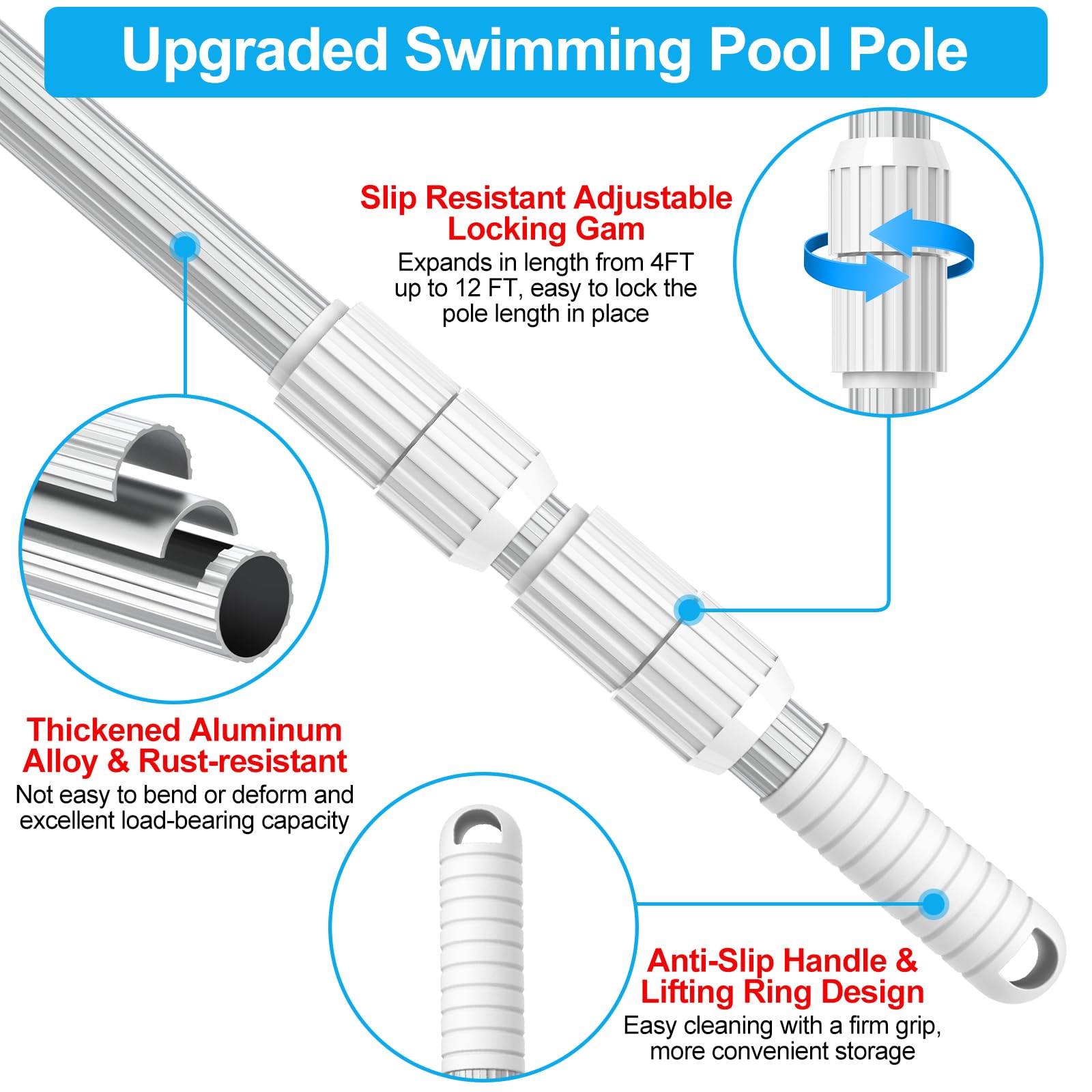YEECHUN thickened 1-30mm aluminum pole resists bending during cleaning