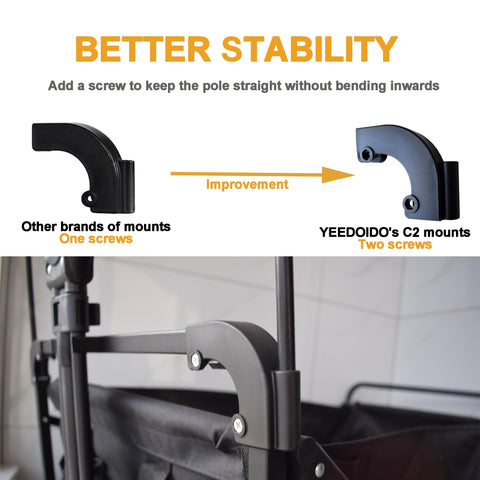 Corner mounts connect securely to curved square frame