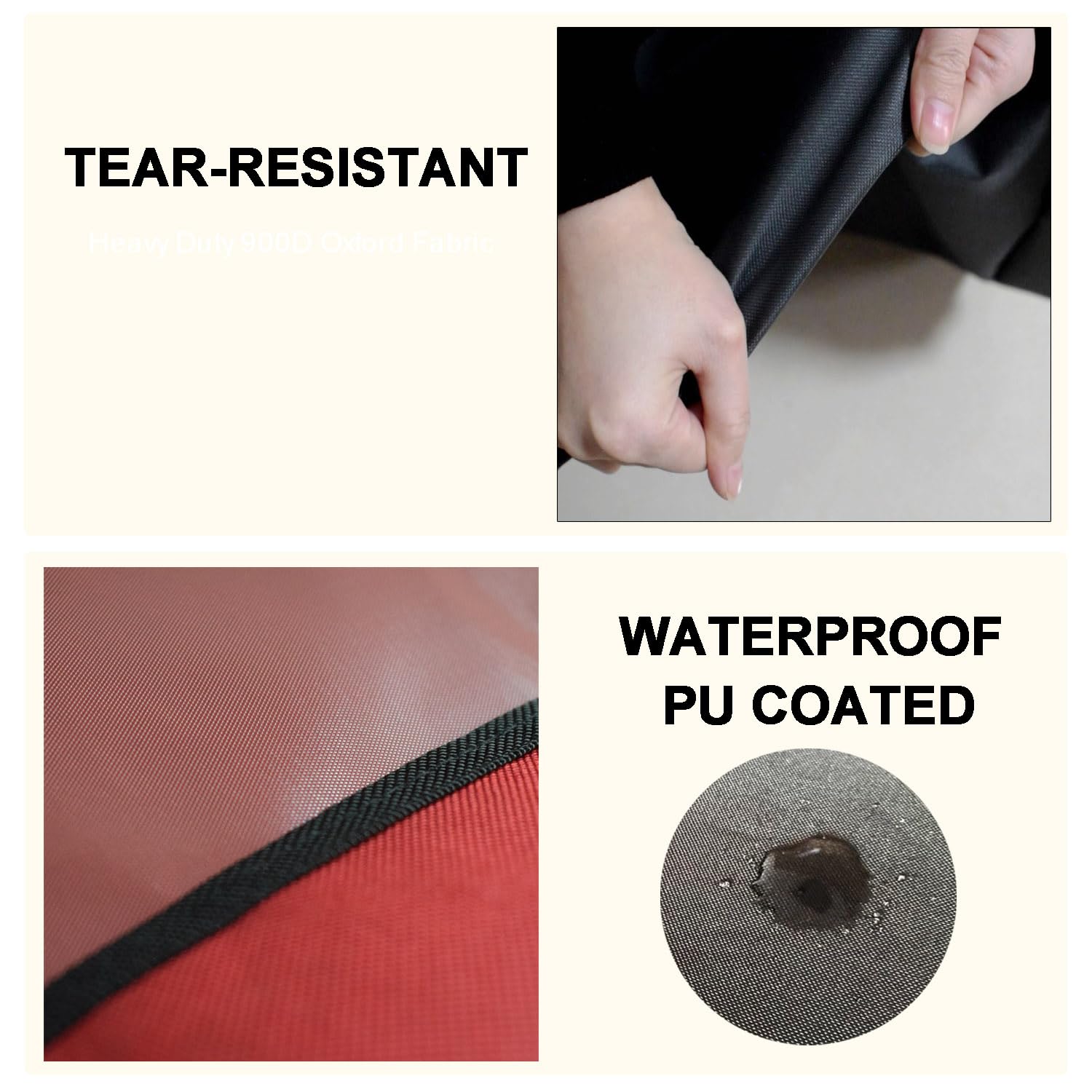 900D Oxford fabric with PU coating resists wear