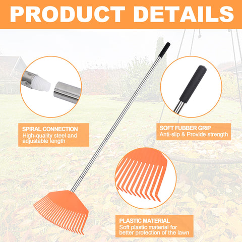 YEELOR rake with 25 plastic tines for thorough debris pickup.